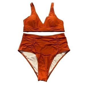 Burnt Orange V-Neck Ruched High Waisted Swimsuit Size 2XL NWT #7742